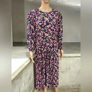 SL Fashions Pink and Yellow Midi Long Sleeve Dress